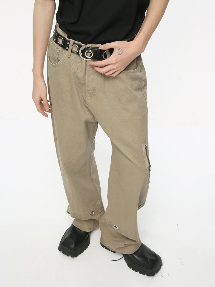 Pantalones de diseño suelto recto con cremallera 