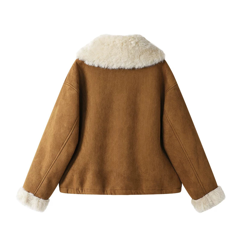 Chaqueta de invierno forrada de sherpa de ante sintético 