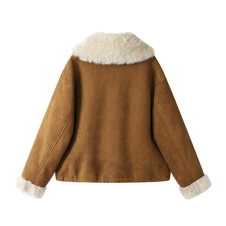 Chaqueta de invierno forrada de sherpa de ante sintético 