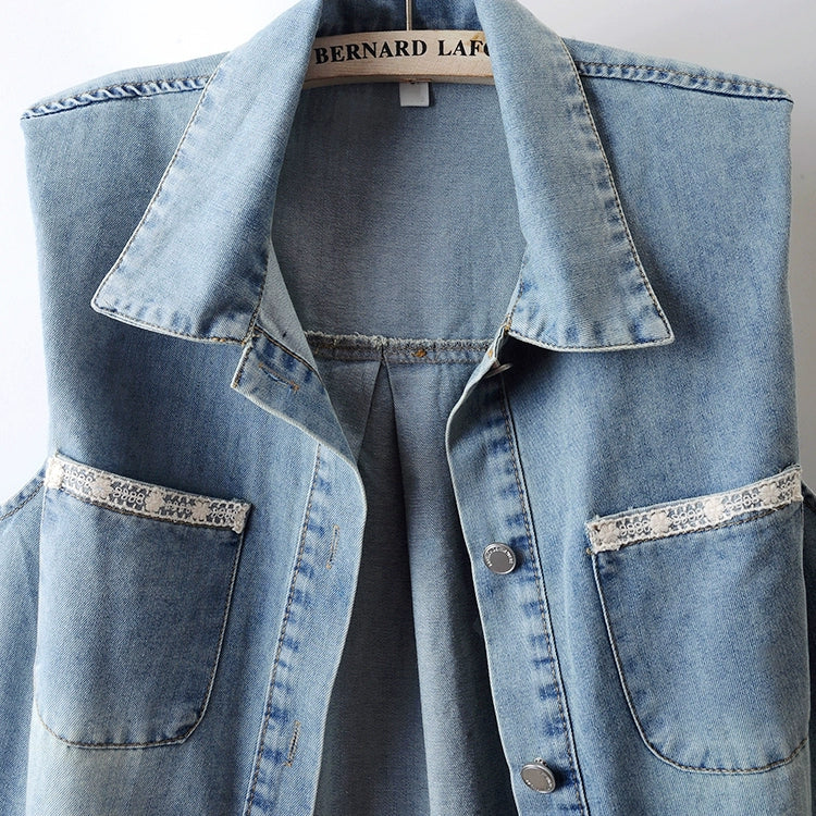 Ärmelloses Denim-Revershemd mit Gürtel 