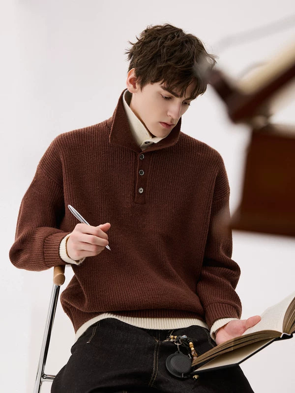 レトロダブルカラーニットプルオーバーセーター 