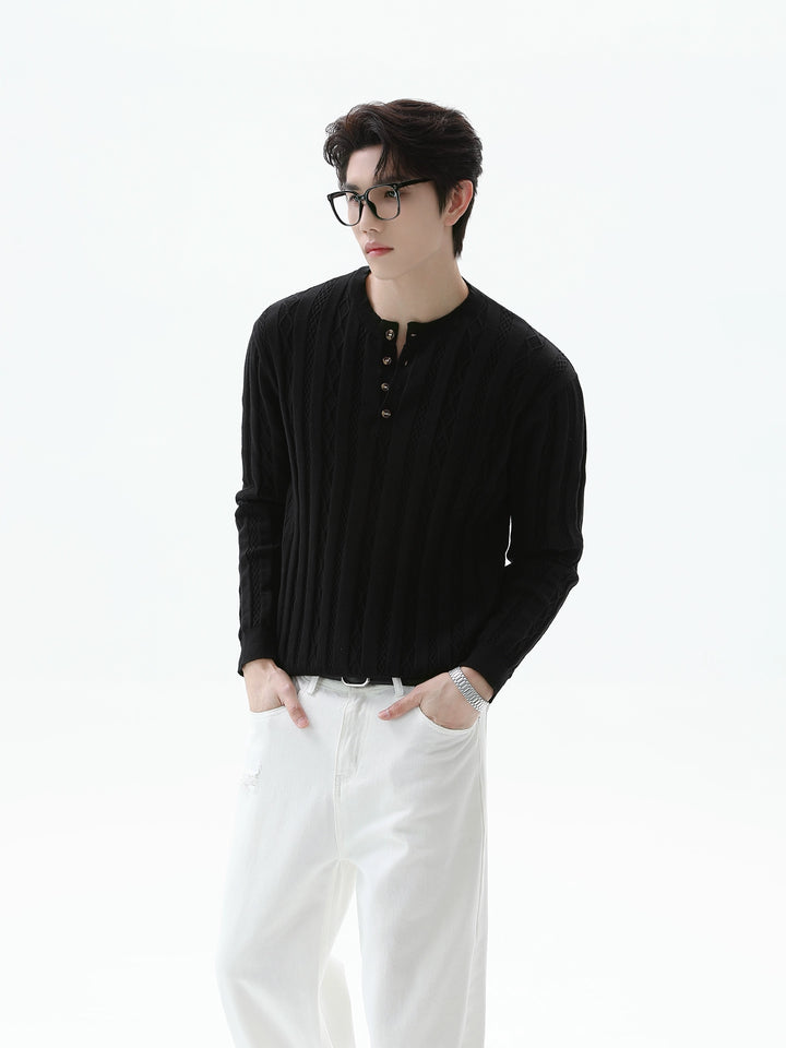 Cable Knit Henry Collar Pullover