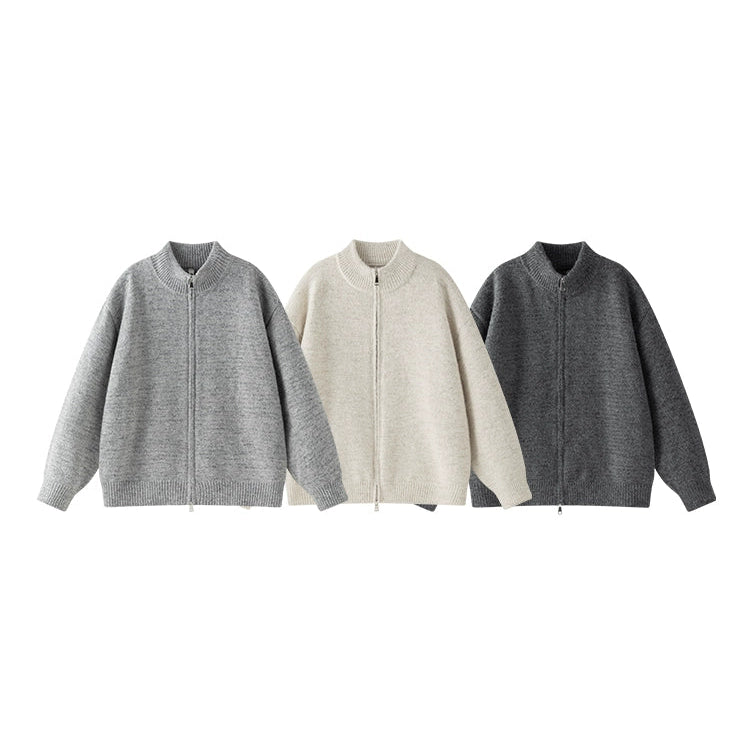 Stand Collar Double Zip Knit Cardigan