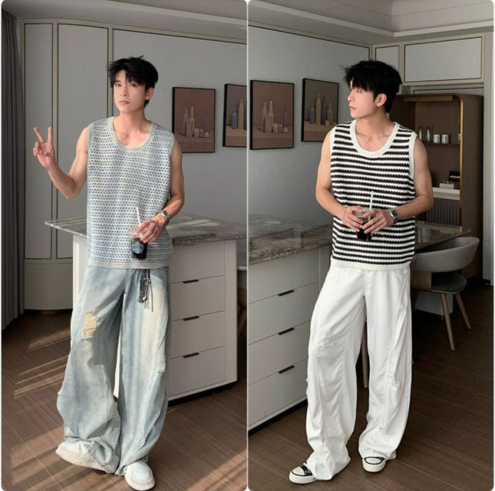 Loose Fit Striped Knit Vest