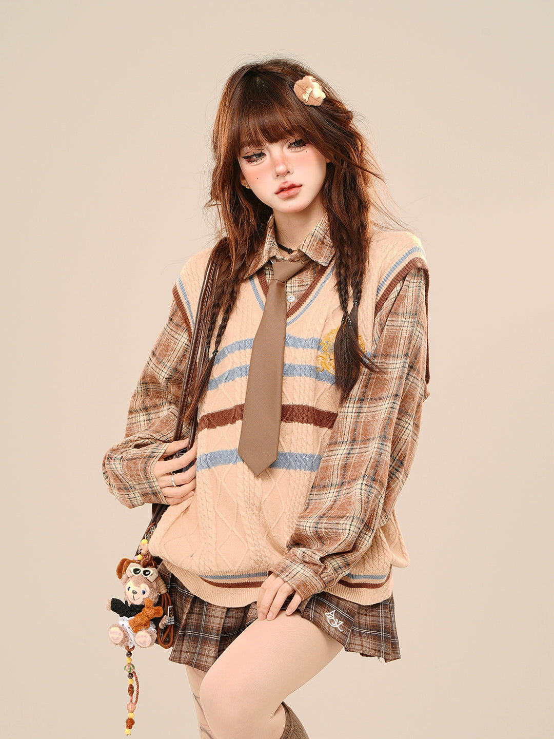 College Style Plaid Knit Sweater Vest