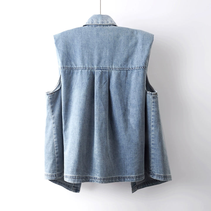 Ärmelloses Denim-Revershemd mit Gürtel 