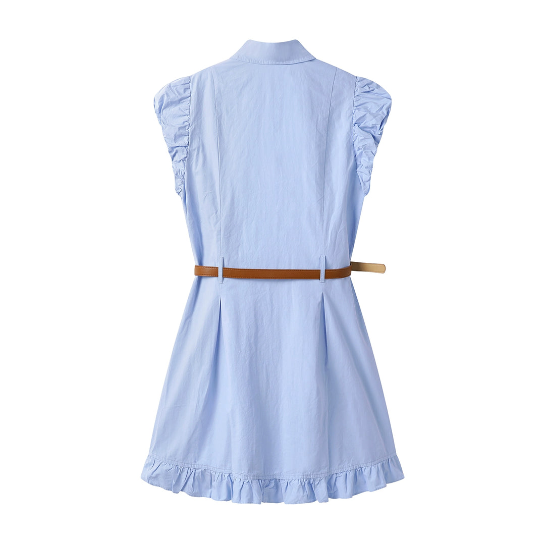 Puff Sleeve Shirt Dress with Belt
