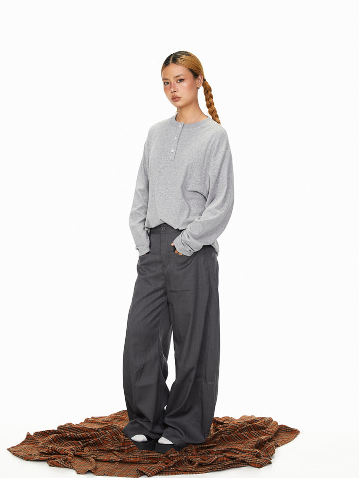 Pleated Wide-Leg Loose Straight Pants