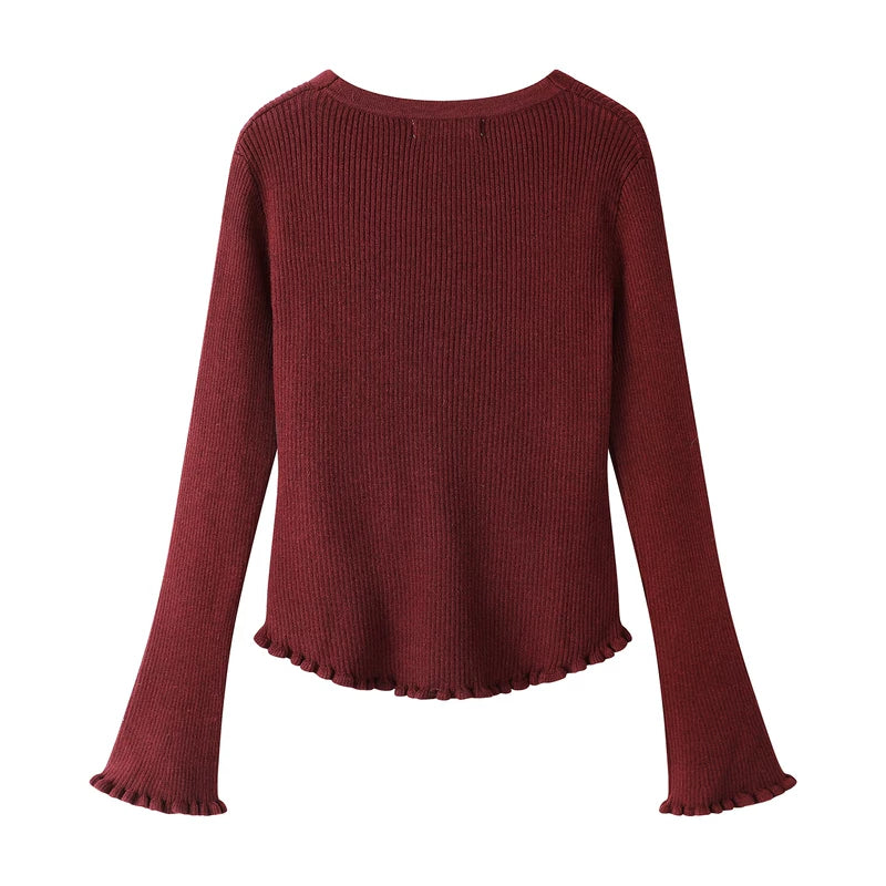 Cárdigan de punto con cuello en V y dobladillo con volantes 