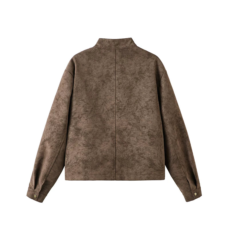 Short Loose Fit Tie-Dye Leather Jacket