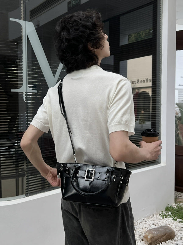Bolso de hombro tipo cubo retro de PU 