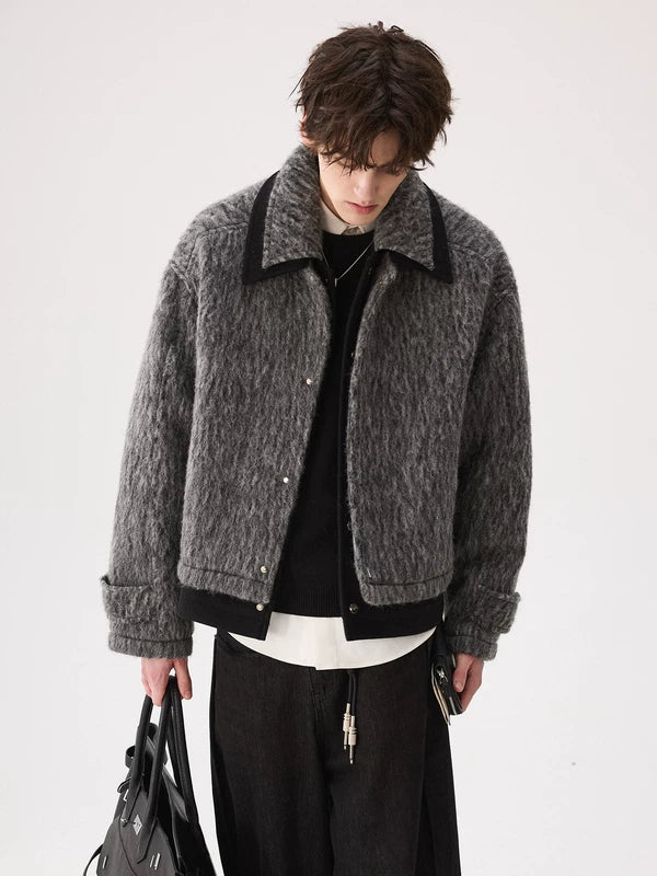 Doppelkragen-Faux-Zweiteiler-Wolljacke 