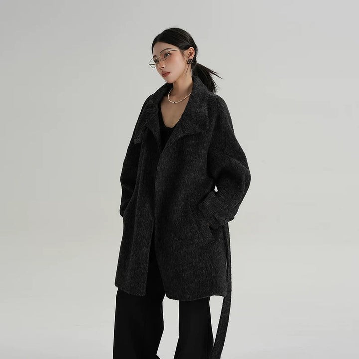 Mid-Length Wool Coat with Stand Collar