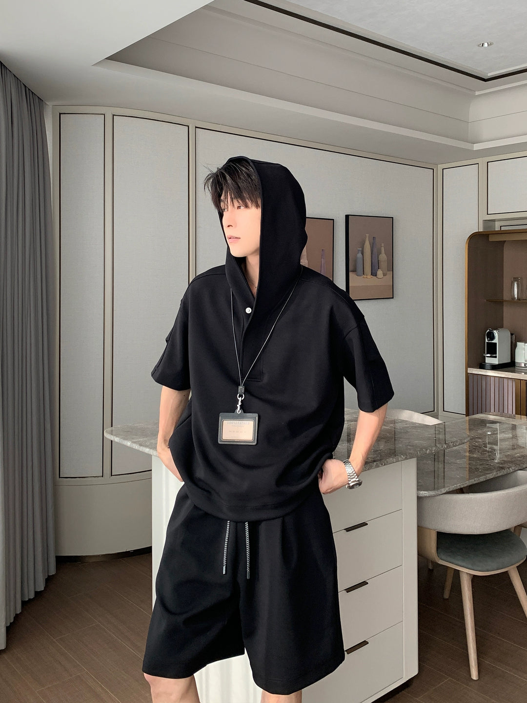 Hooded Short Sleeve Top and Pants Set