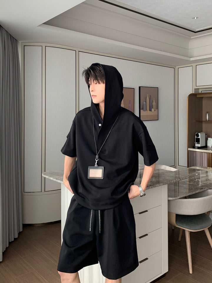 Hooded Short Sleeve Top and Pants Set