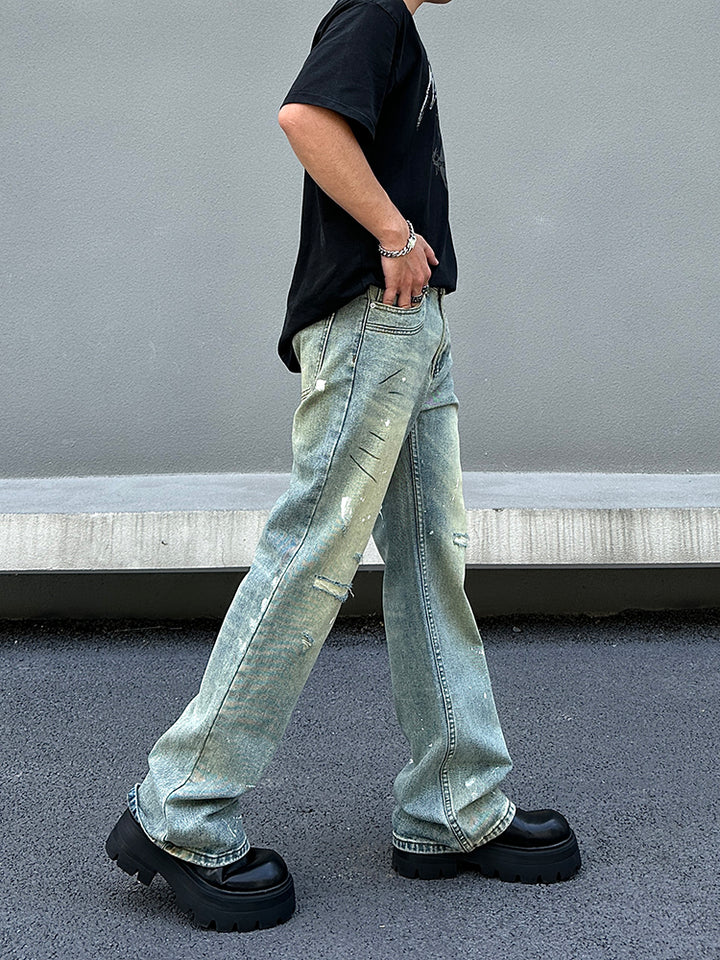 Splattered Loose Straight Jeans