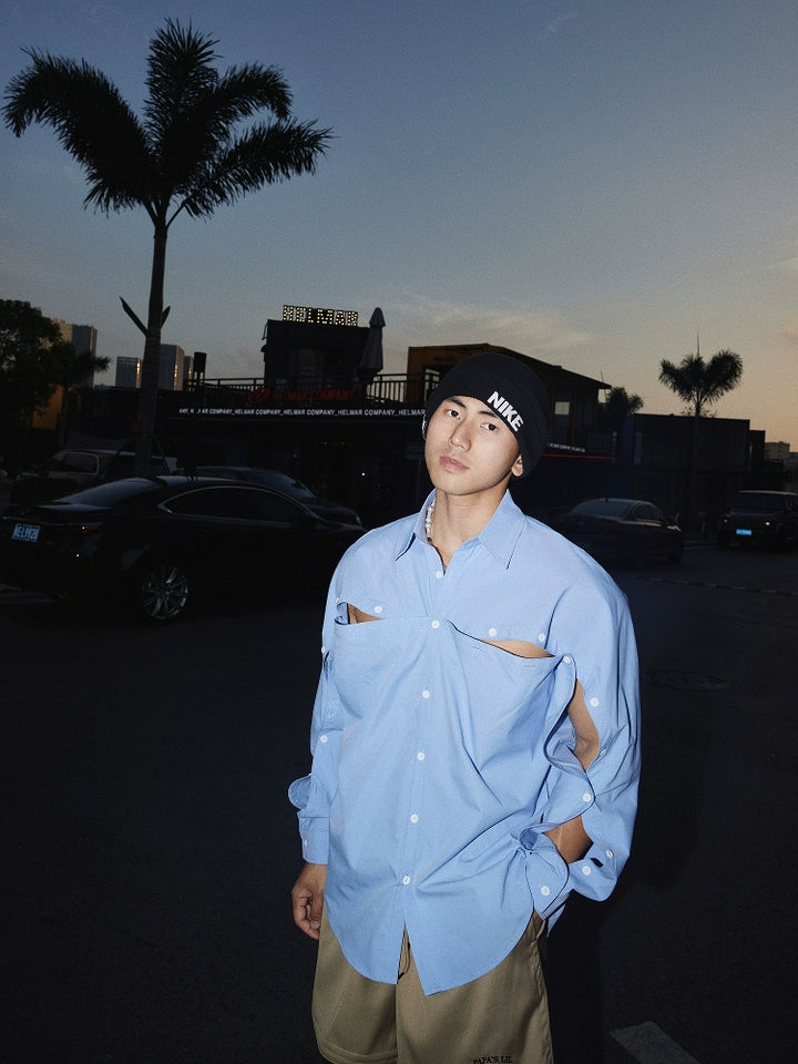 Retro Casual Cutout Long Sleeve Shirt