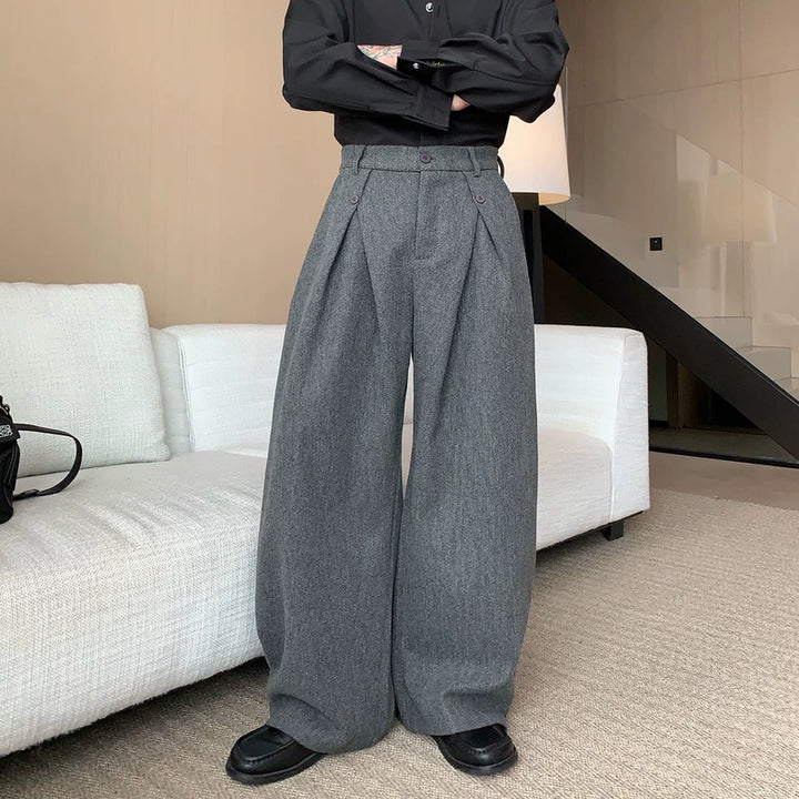 Plissé Wol Wijde Rechte Broek 