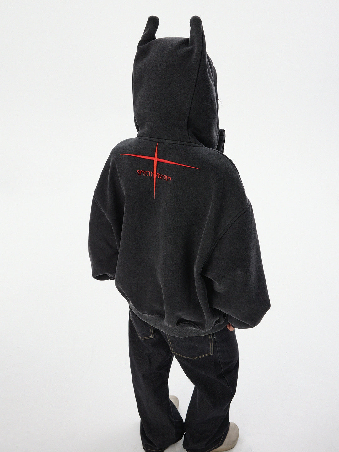 Vasket Djevel Horn Zip Up Hoodie 