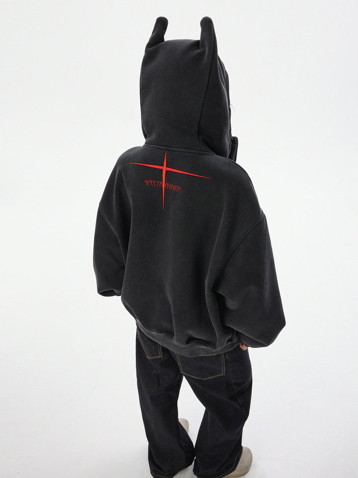Vasket Djevel Horn Zip Up Hoodie 