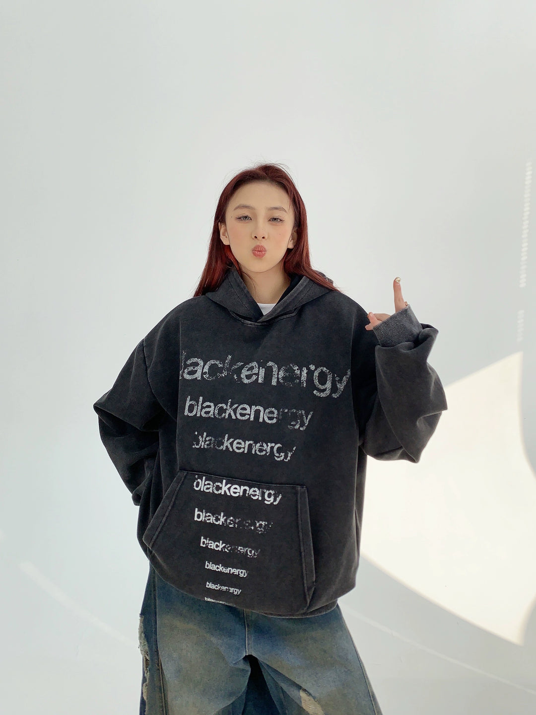 Retro tryckt lös passform huva sweatshirt 