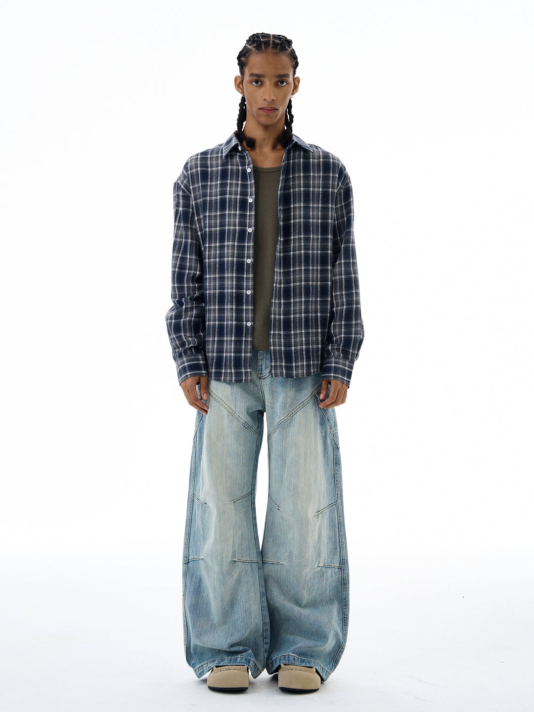 Retro bredbenede bambusmønster jeans 