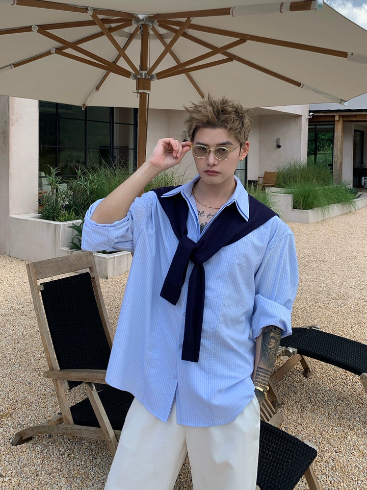 Retro Pleated Striped Shirt