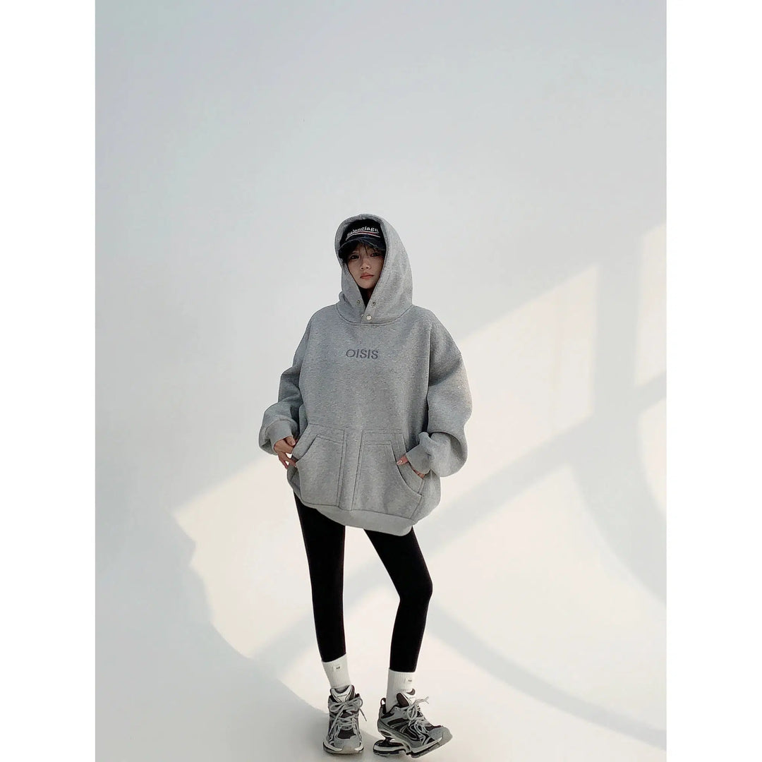 Embroidery Plush Distressed Hoodie