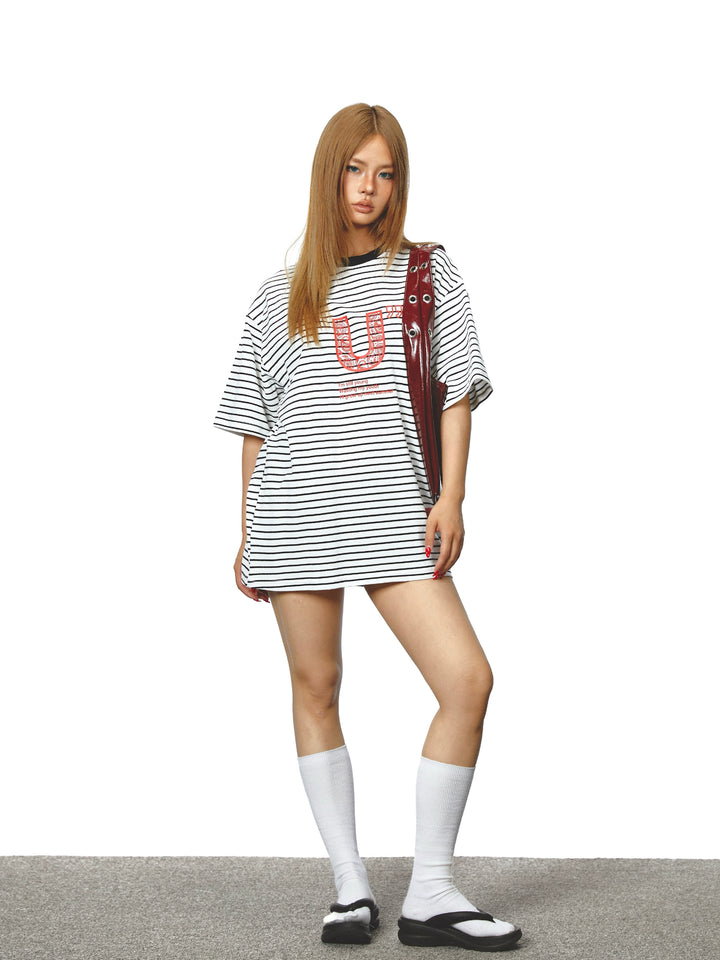 Striped Graphic Print Loose Fit T-shirt