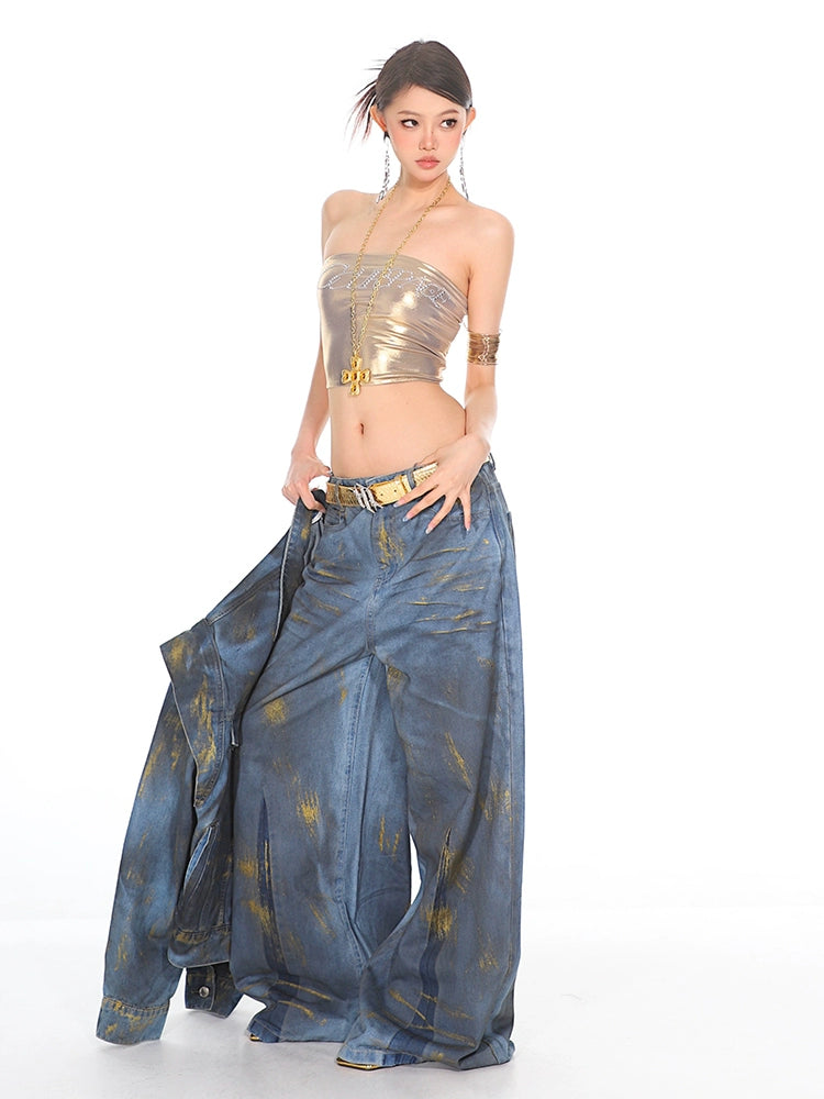 Metallisk axelbandslös bandeau-top 