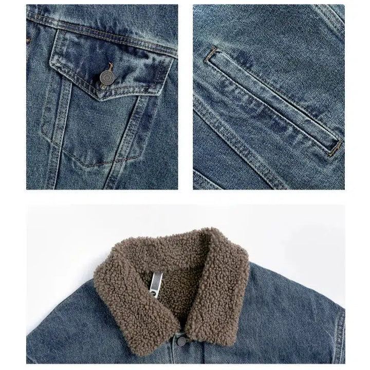 Distressed Lambskin Lapel Denim Jacket