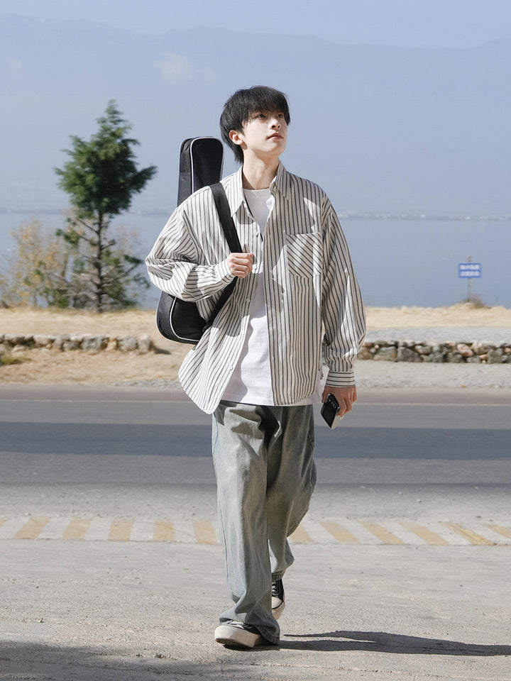 Striped Long-Sleeve Casual Shirt