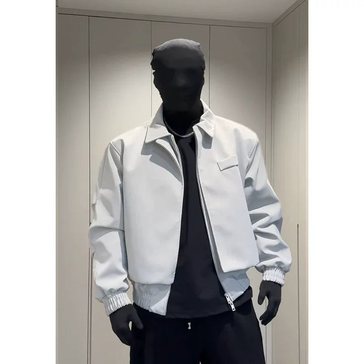 Padded Shoulder Leather Bomber Jacket