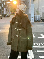 Hooded Horn Button Wool Coat