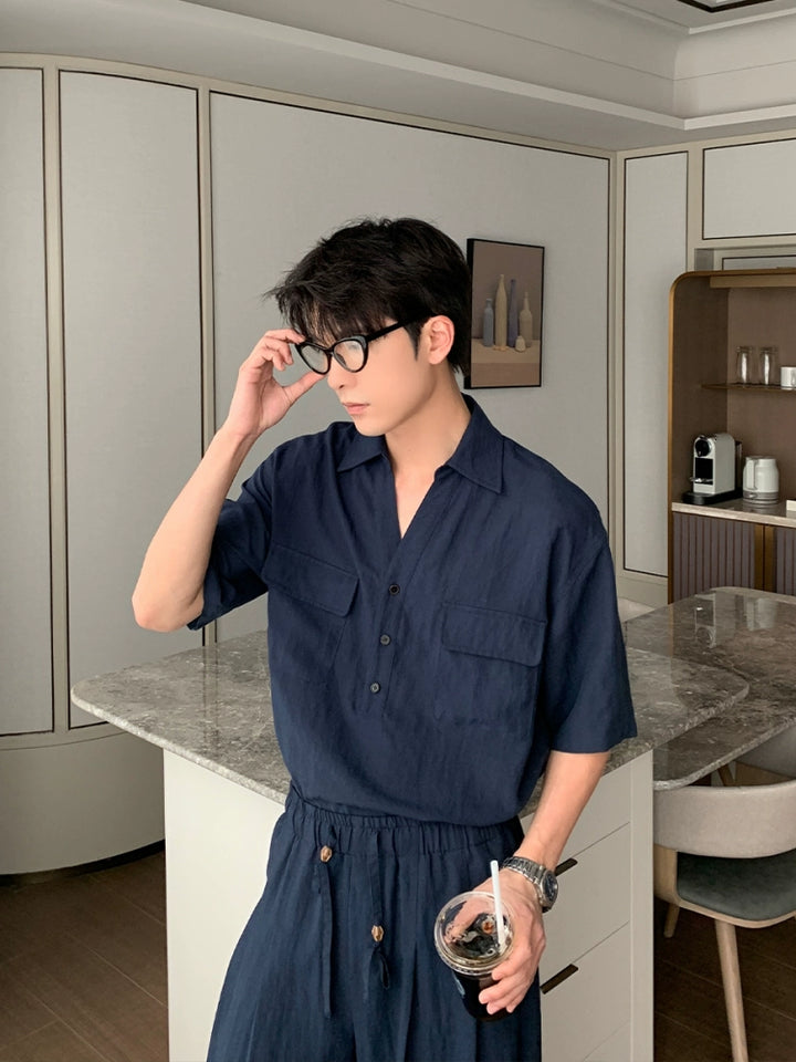 Leinen Kurzarmhemd und Hosen Set 