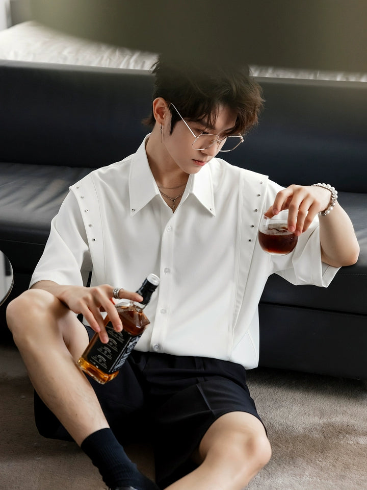 Short Sleeve Button Up Flying Shoulder Shirt