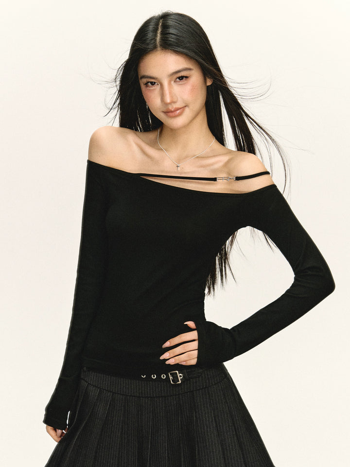 Off Shoulder Slim Fit Long Sleeve Top