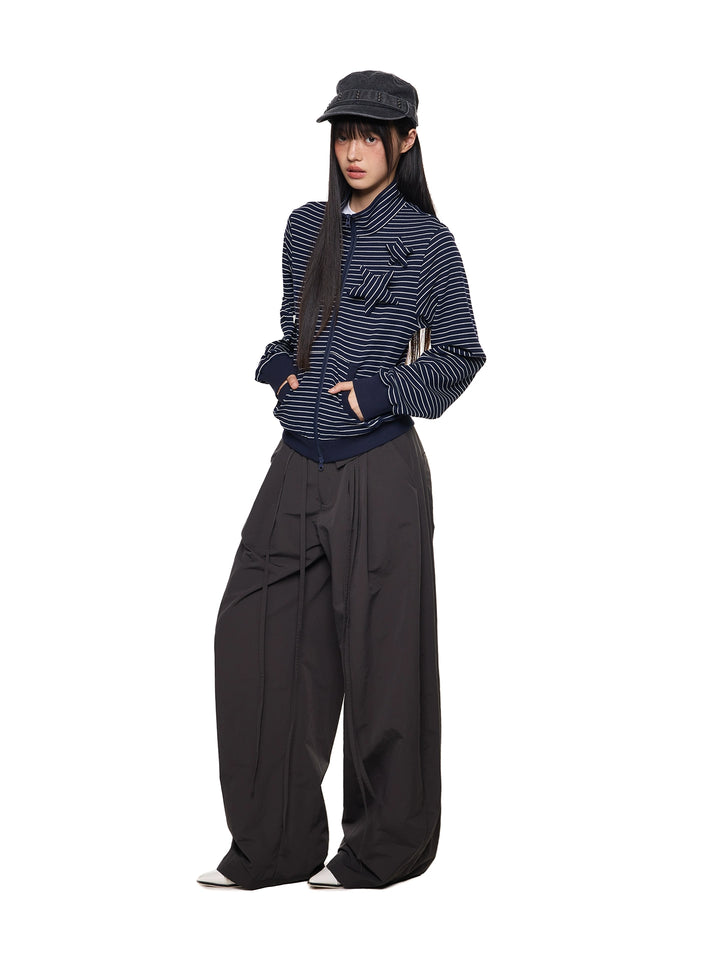 Slim Fit Stand Collar Striped Jacket