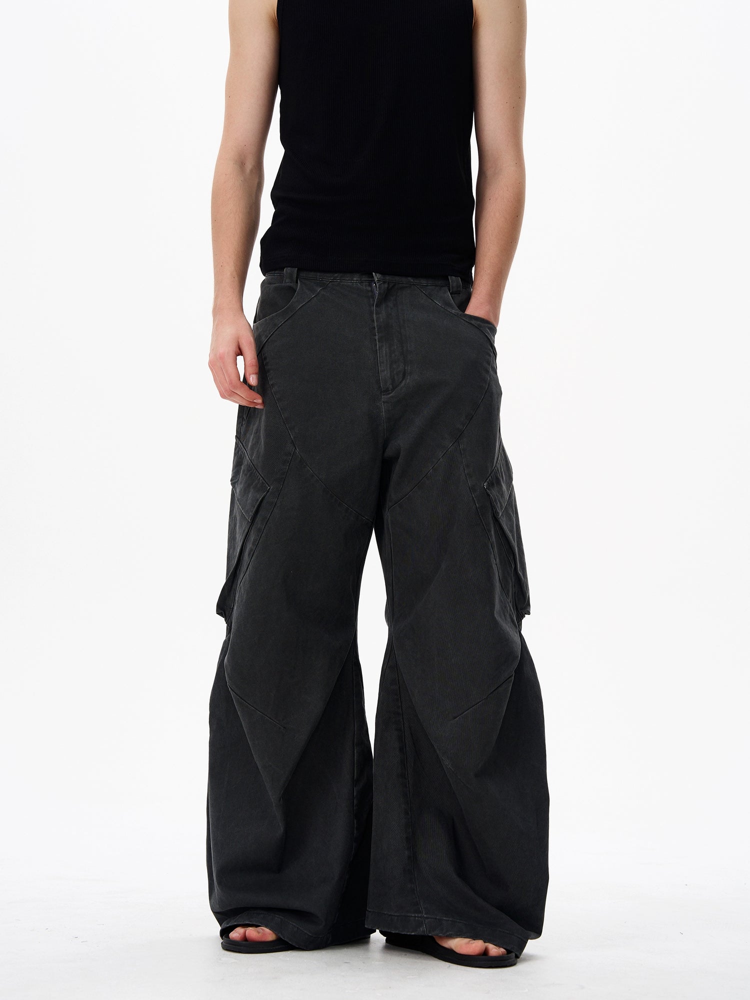Deconstructed Wide Leg Cargo Pants