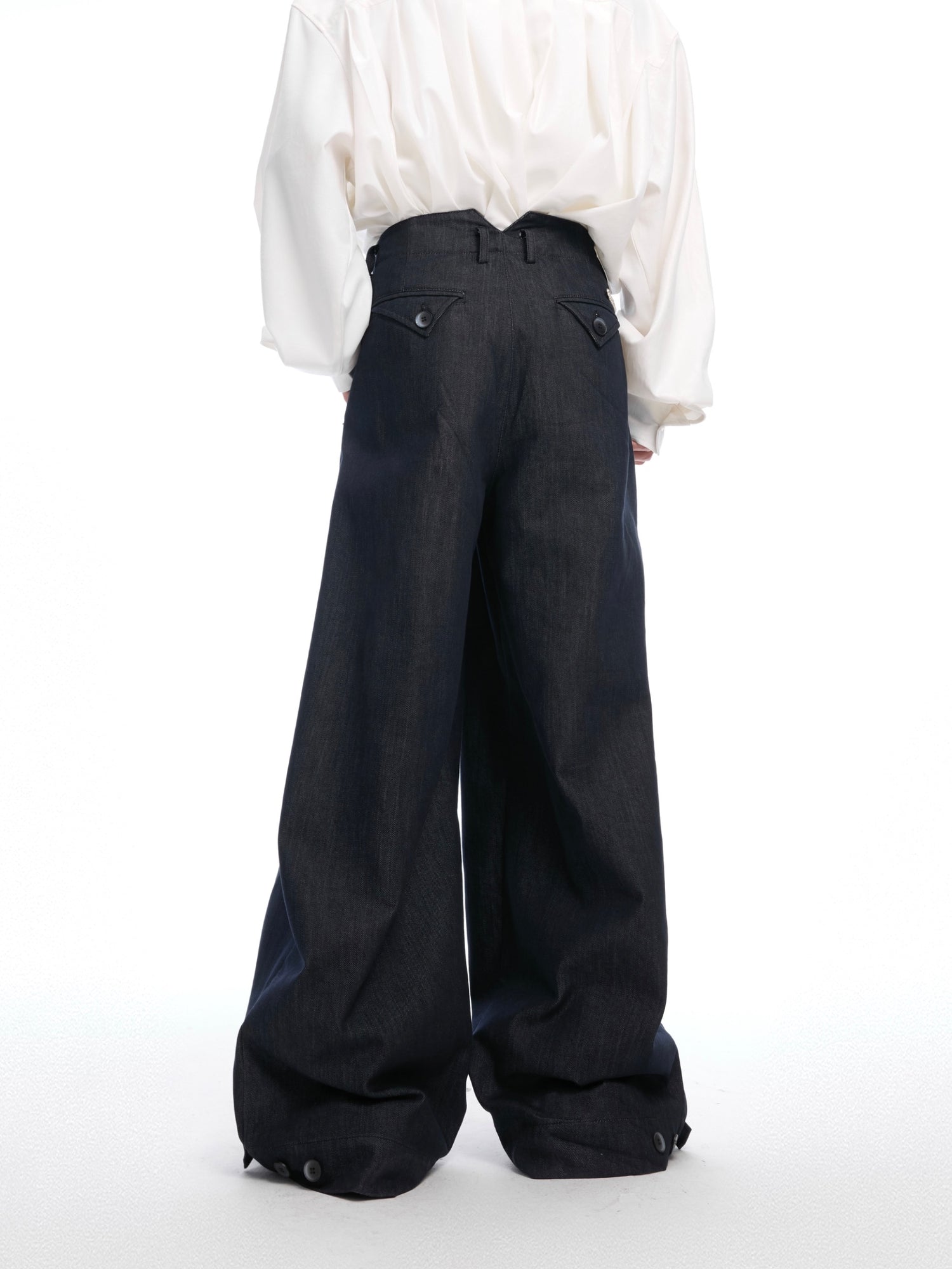 Retro Wide-Leg Denim Pleated Pants