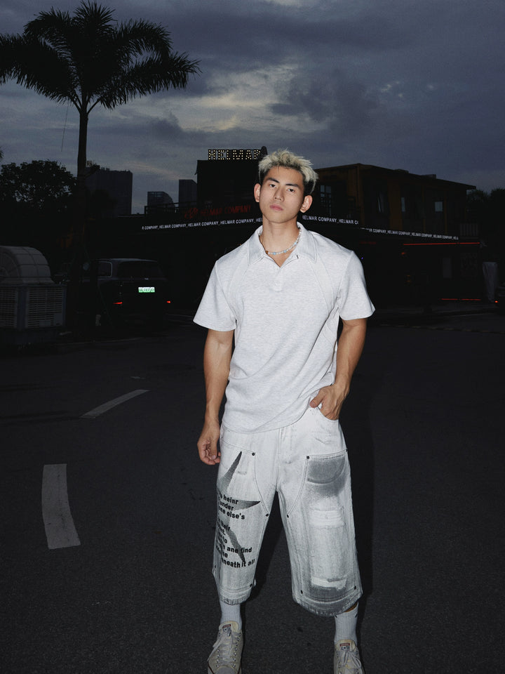 Retro Stitching Lige Skulder Polo T-shirt 