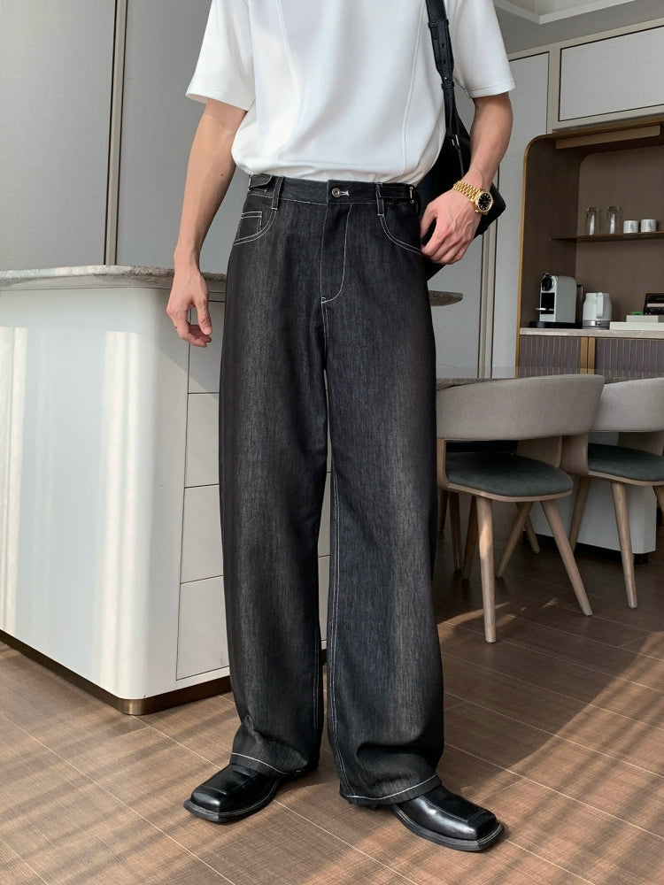 Relaxed-fit Chambray Straight-leg Pants