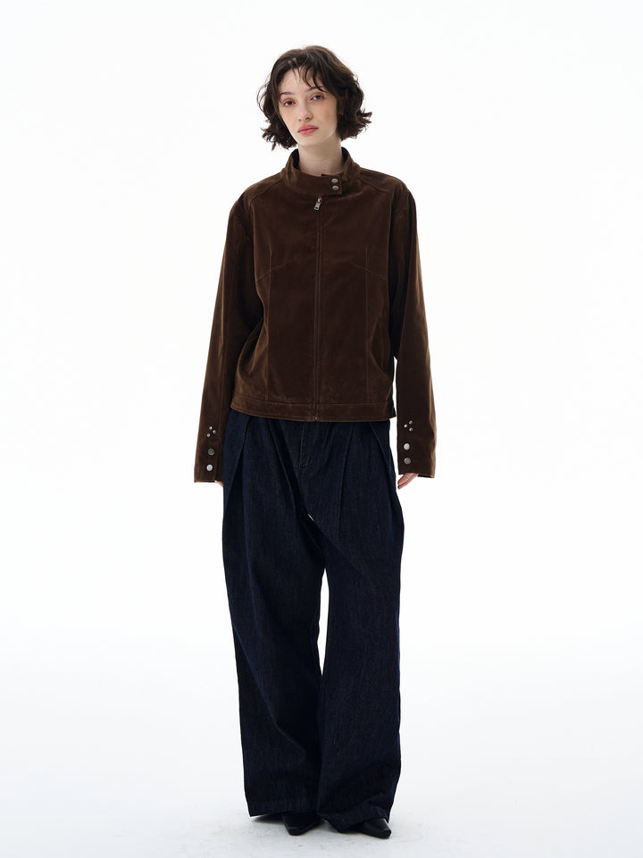 Chaqueta de cuello alzado Harrington de ante 