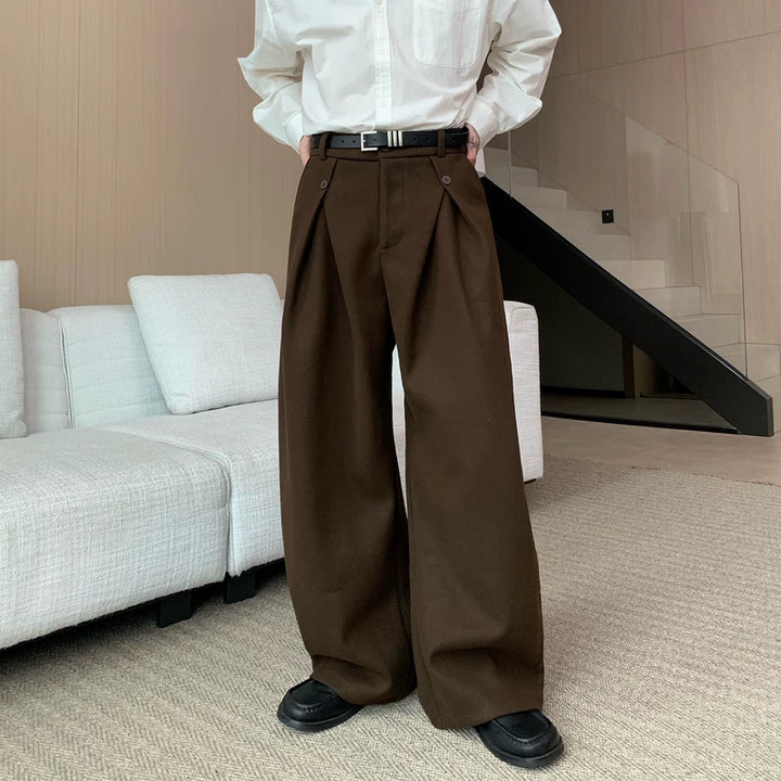 Plissé Wol Wijde Rechte Broek 