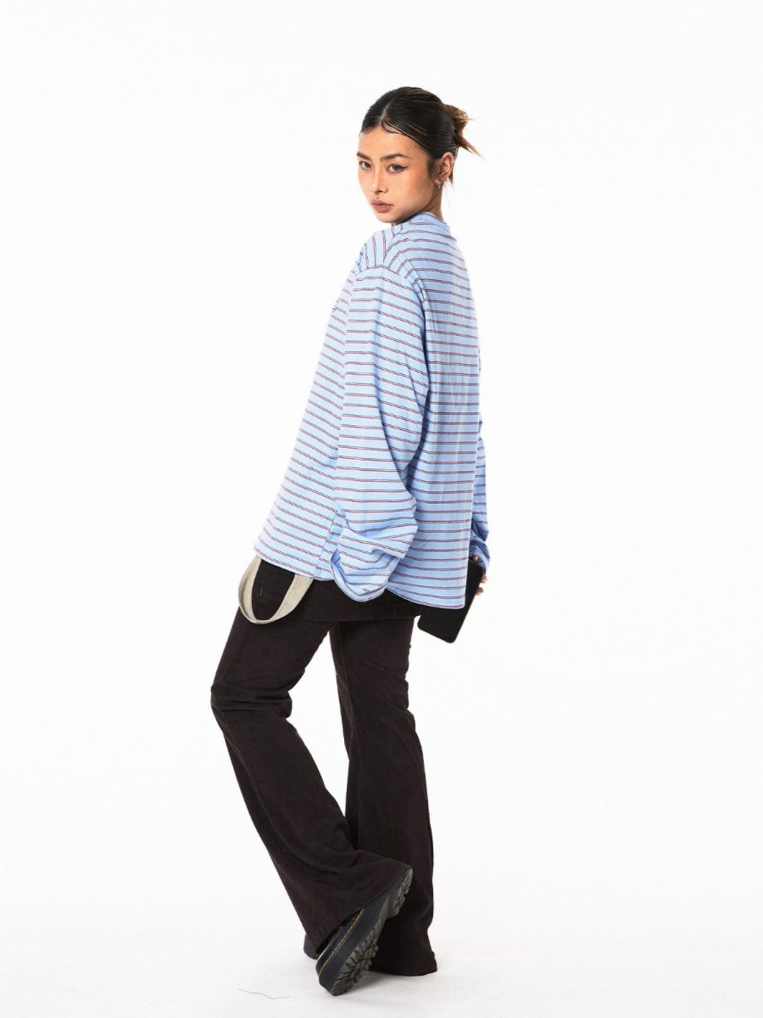 Retro Striped Long-Sleeve Turtleneck Top
