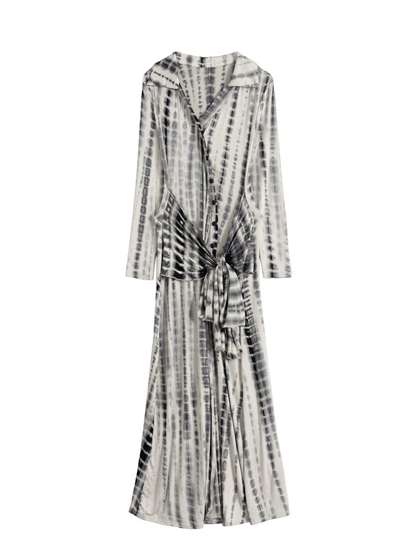 Long Sleeve Tie Waist Maxi Sundress