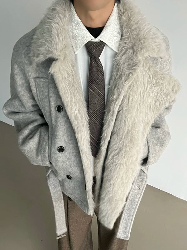 Dubbelzijdige wollen jas met riem 