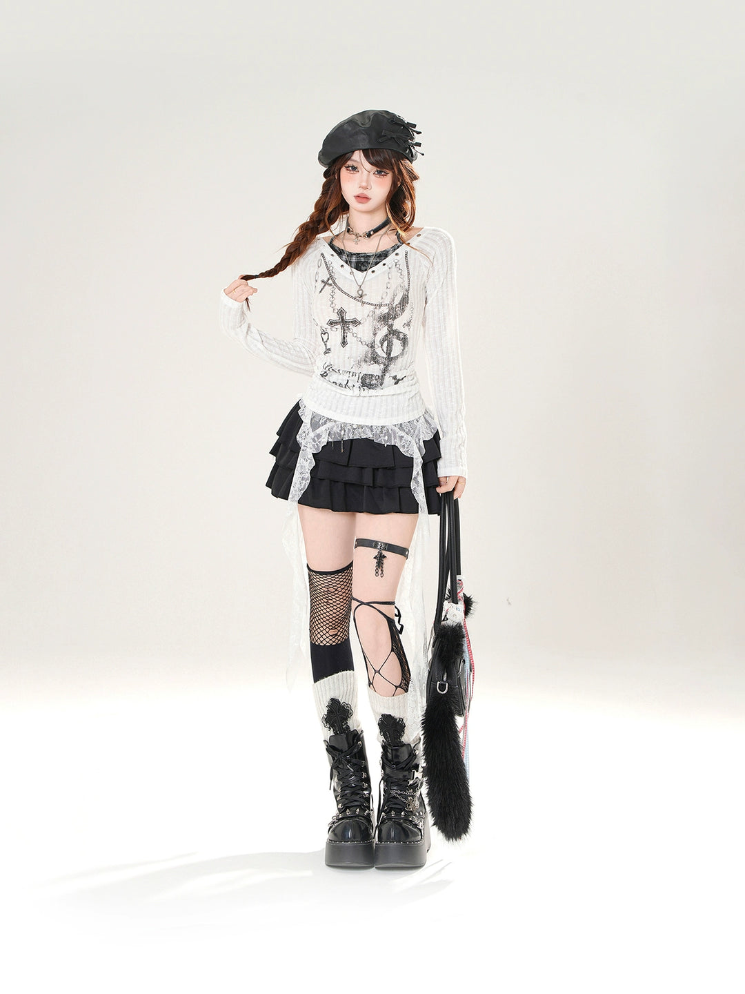 Knitted Graphic Long Sleeve T-Shirt