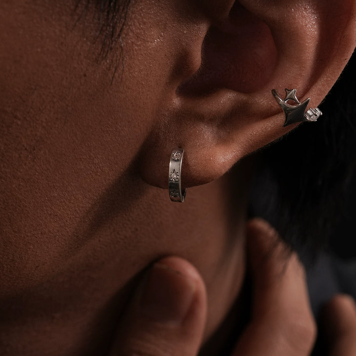 Diamond Six-Pointed Star Hoop Earrings