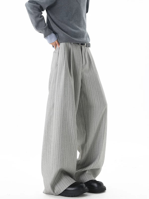 レトロ縦縞ワイドレッグパンツ 
